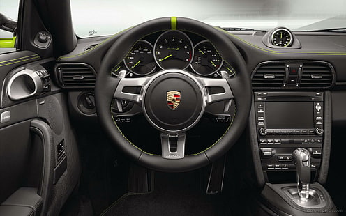 Porsche 911 Turbo S 918 Spyder Interieur, schwarzes Autolenkrad, Interieur, Spyder, Porsche, Turbo, Autos, HD-Hintergrundbild HD wallpaper