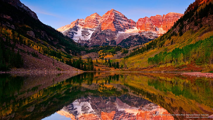 Maroon Bells in Autumn, White River National Forest, Colorado, Mountains, HD wallpaper