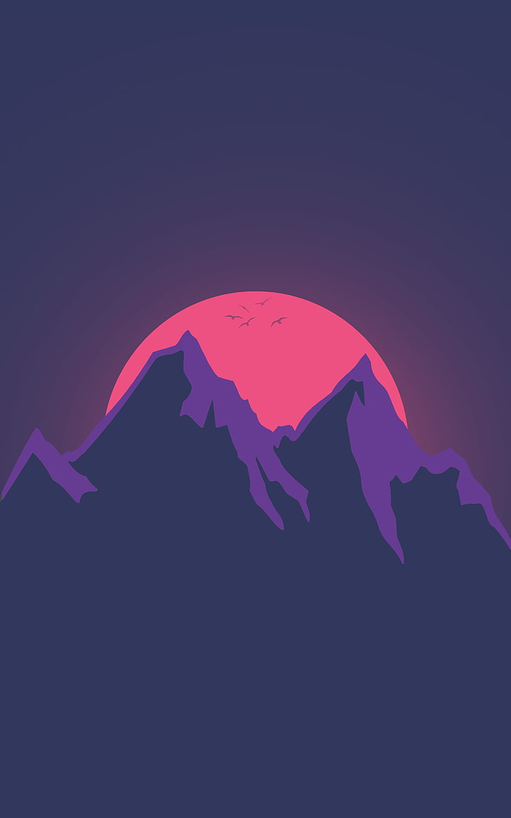 شعار الجبل والقمر ، تصميم مسطح ، رموز، خلفية HD، خلفية الهاتف