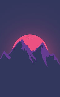 планина и луна лого, Flatdesign, символи, HD тапет HD wallpaper