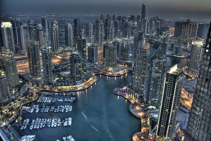 Cities, Dubai, Building, City, Cityscape, Harbor, Night, Skyscraper, HD  wallpaper | Wallpaperbetter