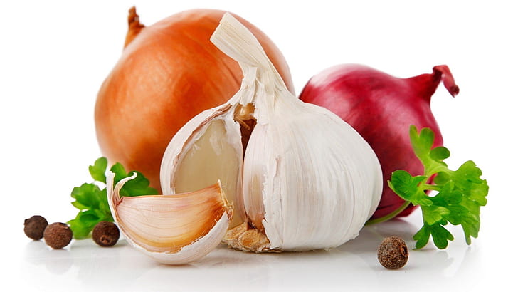 garlic, onion, vegetables, Food, HD wallpaper