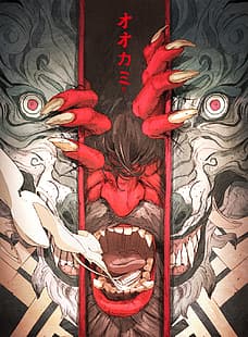 Chun Lo, karya seni, digital, iblis, mata merah, Wallpaper HD HD wallpaper