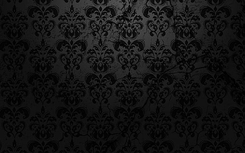 белые и черные дамасские обои, текстура, узор, черный, фон, HD обои HD wallpaper