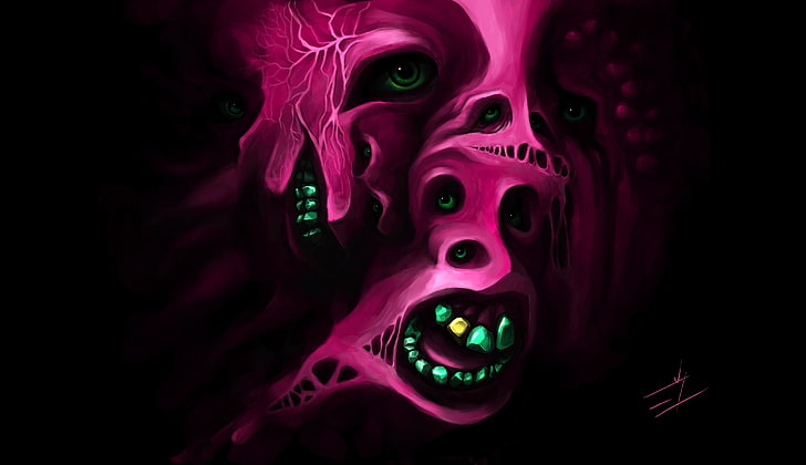 pink monster face illustration, horror, artwork, HD wallpaper