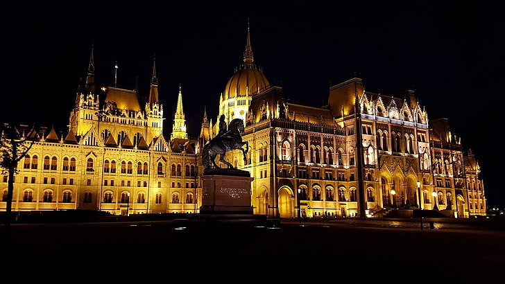 ハンガリー、ブダペスト、ハンガリー国会議事堂、夜、 HDデスクトップの壁紙
