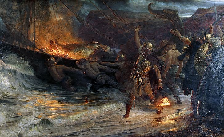 The Funeral of a Viking, Frank Bernard Dicksee, viking, Vikings, history, classic art, painting, HD wallpaper