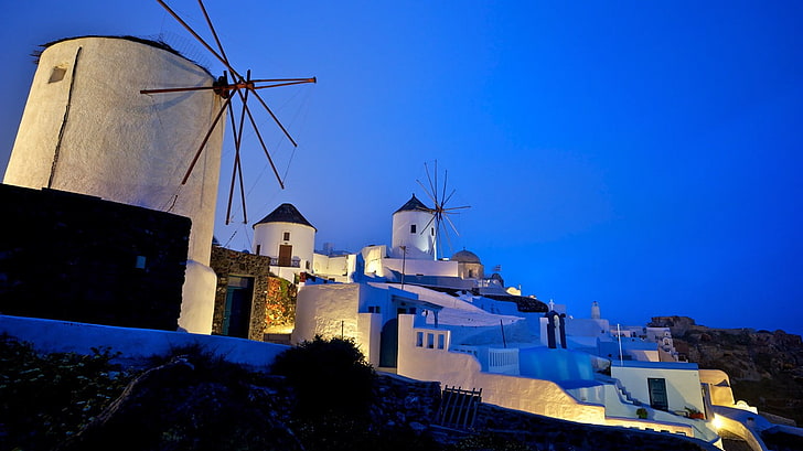 white painted wall houses, architecture, Santorini, Greece, HD wallpaper