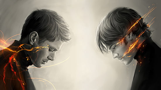 dua ilustrasi pria, Supernatural, Winchester, Dean dan Sam, Wallpaper HD HD wallpaper
