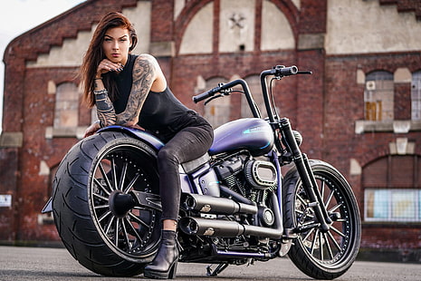 Sepeda Motor, Gadis dan Sepeda Motor, Motor Kustom, Harley-Davidson, Bea Cukai Thunderbike, Wallpaper HD HD wallpaper