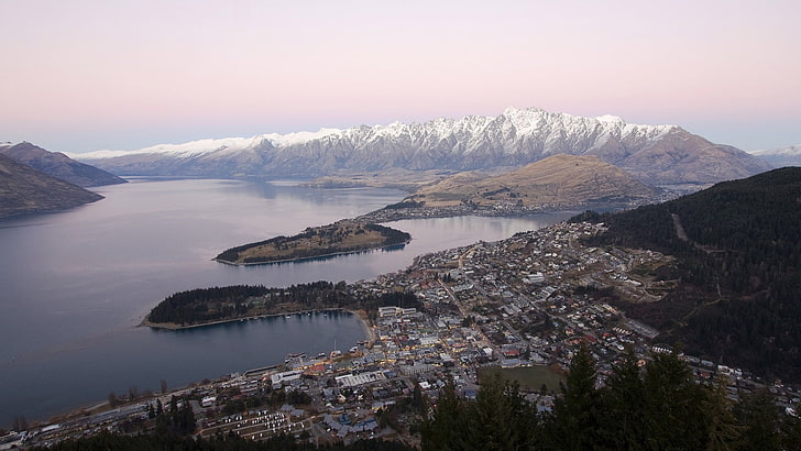 сиви и бели планини, Куинстаун, Нова Зеландия, HD тапет
