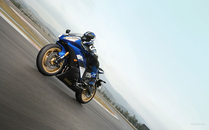motor sport biru dan hitam, Yamaha R6, motor, Wallpaper HD