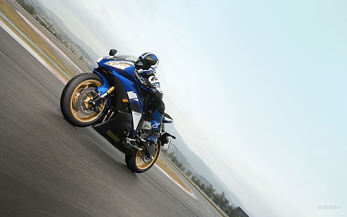 сине-черный спортивный мотоцикл, Yamaha R6, мотоцикл, HD обои HD wallpaper