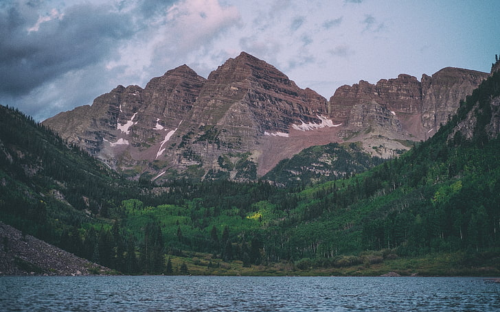 бурые горы, бордовые колокола, сша, горы, озеро, HD обои