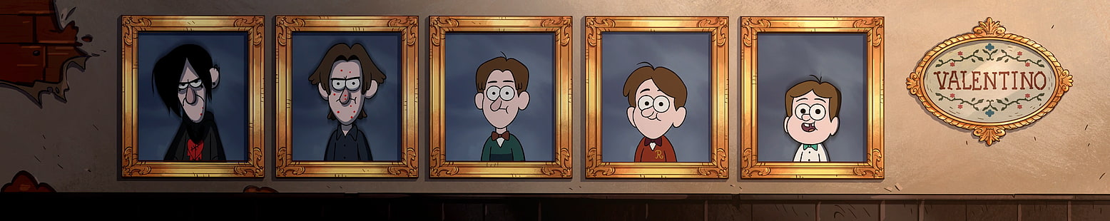 five brown photo frames, Gravity Falls, cartoon, animation, multiple display, HD wallpaper HD wallpaper