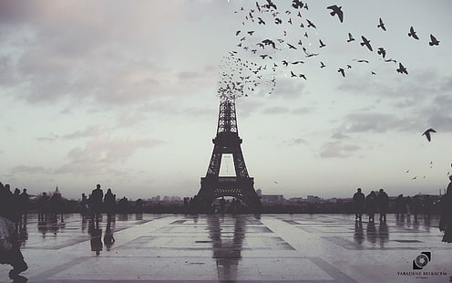 Айфелова кула, Париж, Париж, фото манипулация, Photoshop, град, Франция, Айфелова кула, HD тапет HD wallpaper