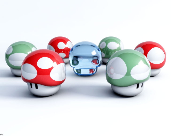 Super Mario toads plastic toys, Super Mario, mushroom, HD wallpaper