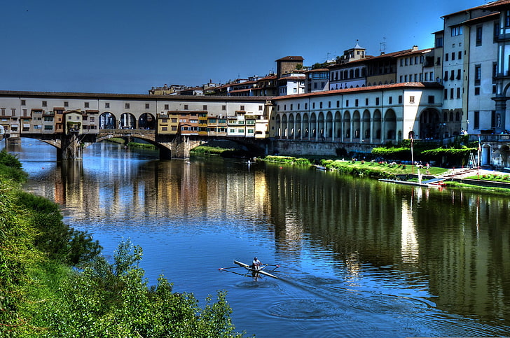 the sky, bridge, river, home, Italy, Florence, The Ponte Vo, Arno, HD wallpaper