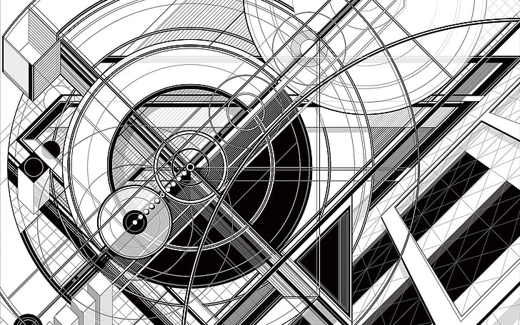 monokrom, abstrak, geometri, lingkaran, arsitektur, Wallpaper HD