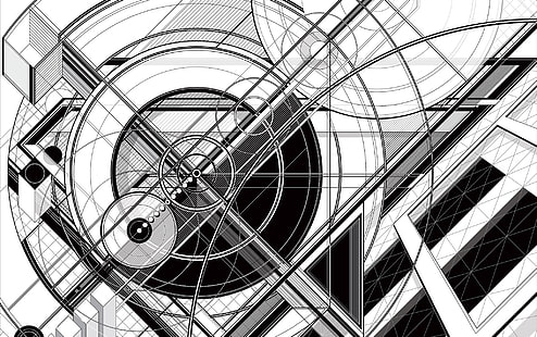 svartvitt, abstrakt, geometri, cirkel, arkitektur, HD tapet HD wallpaper