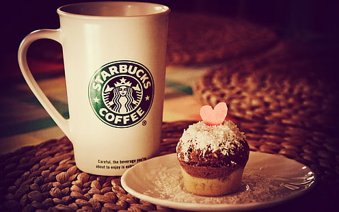 Papier peint publicitaire de la marque Starbucks Coffee 07, tasse à café en céramique blanche Starbucks, Fond d'écran HD HD wallpaper
