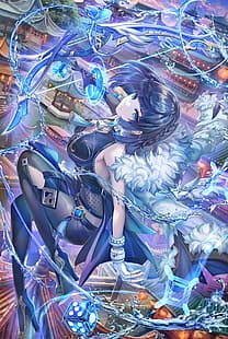 Genshin Impact, Yelan (Genshin Impact), аниме девушки, аниме, произведение искусства, синие волосы, HD обои HD wallpaper