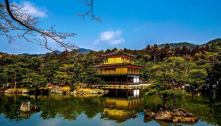 Храмы, Кинкаку-дзи, Япония, Киото, HD обои