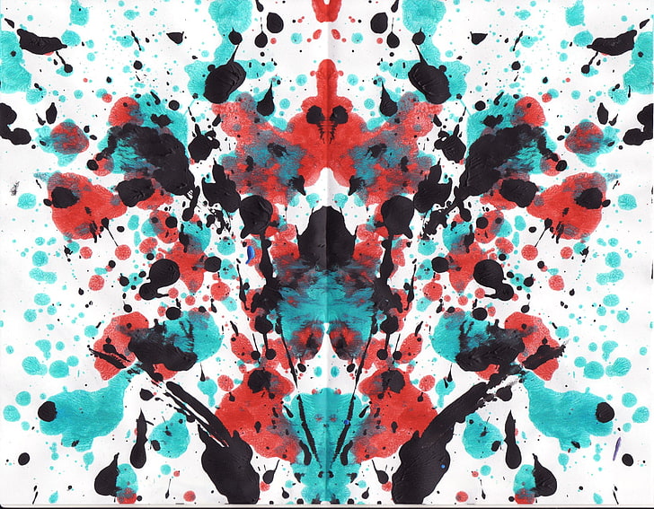red, green, and black abstract painting, ink, paint splatter, symmetry, Rorschach test, HD wallpaper