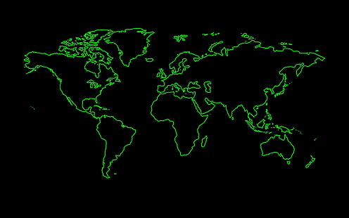 green, the world, black background, world map, HD wallpaper HD wallpaper