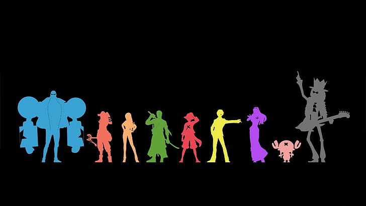 Anime, One Piece, Boy, Brook (One Piece), Franky (One Piece), Gadis, Gitar, Katana, Minimalis, Monkey D. Luffy, Nami (One Piece), Nico Robin, Sanji (One Piece), Kacamata Hitam, Pedang, Tony Tony Chopper, Usopp (One Piece), Senjata, Zoro Roronoa, Wallpaper HD