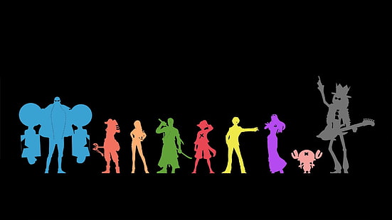 Anime, One Piece, Junge, Brook (One Piece), Franky (One Piece), Mädchen, Gitarre, Katana, Minimalist, Monkey D. Luffy, Nami (One Piece), Nico Robin, Sanji (One Piece), Sonnenbrille, Schwert, Tony Tony Chopper, Lysop (One Piece), Waffe, Zoro Roronoa, HD-Hintergrundbild HD wallpaper