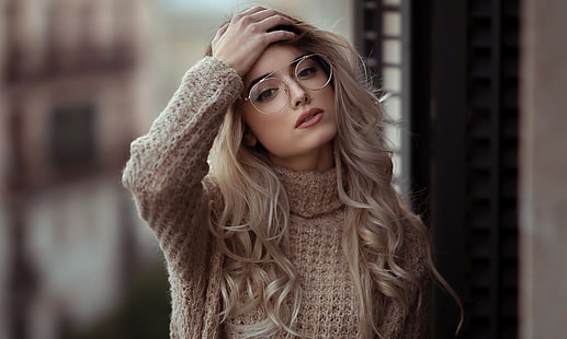 frauen, model, lange haare, blond, frauen mit brille, HD-Hintergrundbild HD wallpaper