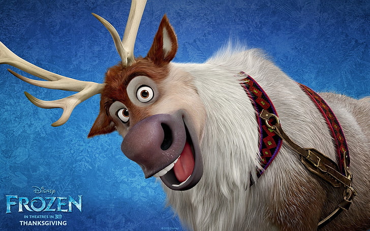 Disney Frozen Olaf постер, мультфильм, олень, Frozen, Дисней, Свен, Холодное сердце, HD обои