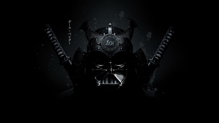 Samurai Darth Vader, czarno-szara maska, sztuka cyfrowa, 1920x1080, samuraj, gwiezdne wojny, Darth Vader, Tapety HD
