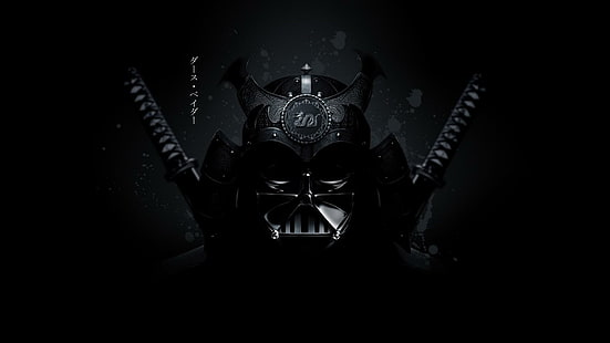 Samurai Darth Vader, máscara negra y gris, arte digital, 1920x1080, samurai, star wars, darth vader, Fondo de pantalla HD HD wallpaper