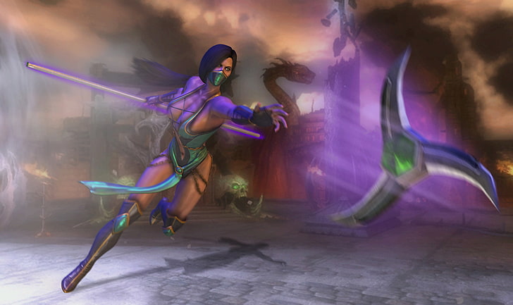 Jade Mortal Kombat, girl, weapons, the game, shadow, battle, art, costume, Mortal Kombat, Jade, HD wallpaper