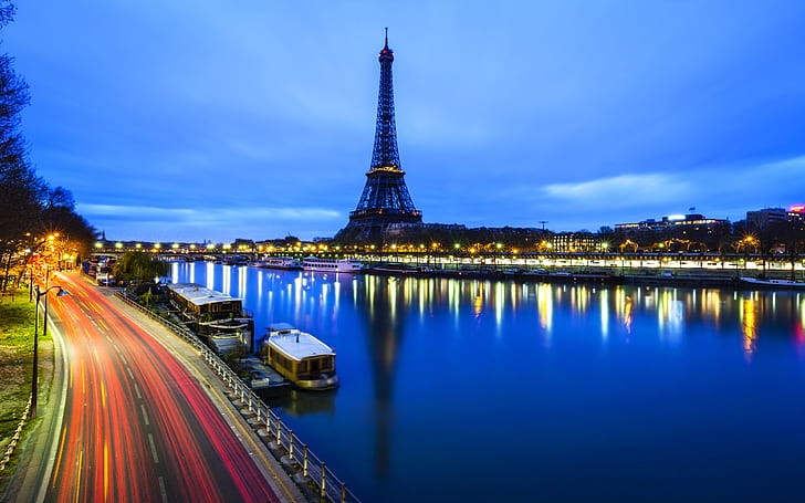 Morgon i Paris Frankrike Eiffeltornet och floden Seine 4k Ultra HD skrivbordsunderlägg för datorer Bärbar dator Tablet och mobiltelefoner 3840 382400, HD tapet