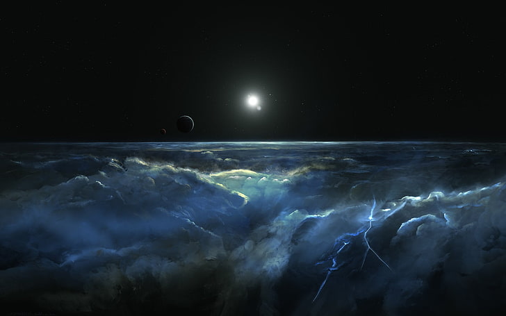 Ilustración de nubes blancas, ciencia ficción, Planetscape, atmósfera, cosmos, planeta, espacio, Fondo de pantalla HD