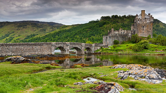 Замъкът Eilean Donan и Loch Duich, Dornie, Шотландия, архитектура, HD тапет HD wallpaper