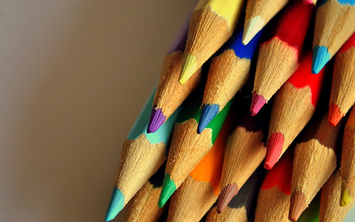 berbagai macam pensil warna, krayon, aneka warna, set, titik, Wallpaper HD