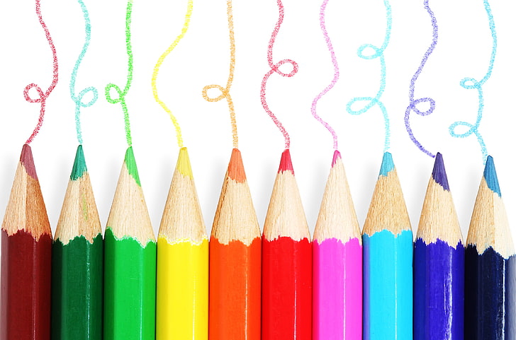 crayons de couleurs assorties, crayons de couleur, couleurs, peinture, fond blanc, Fond d'écran HD