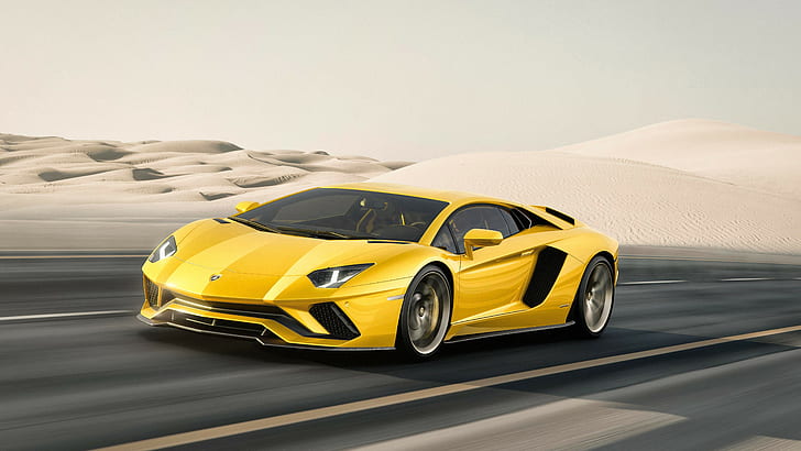 Lamborghini Aventador S 2017, 4K, รถสีเหลือง, ทะเลทราย, 2017, 4k, รถสีเหลือง, ทะเลทราย, lamborghini, วอลล์เปเปอร์ HD