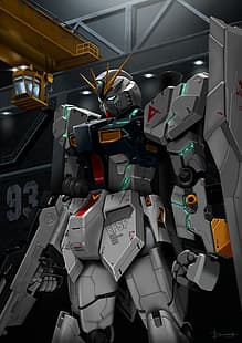  anime, mech, Gundam, Mobile Suit Gundam Char's Counterattack, Super Robot Wars, Rx-93 v Gundam, Nu Gundam, artwork, digital art, fan art, HD wallpaper HD wallpaper