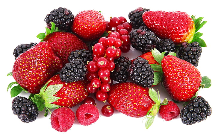 Fragole, more, lamponi, bacche rosse, frutta, fragole, more, lamponi, rosso, bacche, frutta, Sfondo HD