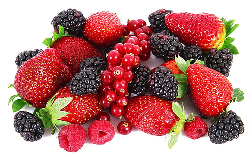 Strawberries, blackberries, raspberries, red berries, fruits, Strawberries, Blackberries, Raspberries, Red, Berries, Fruits, HD wallpaper HD wallpaper