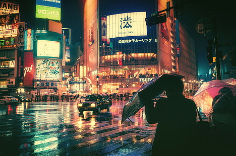 اليابان ، شيبويا ، الليل ، التصوير الفوتوغرافي، خلفية HD HD wallpaper