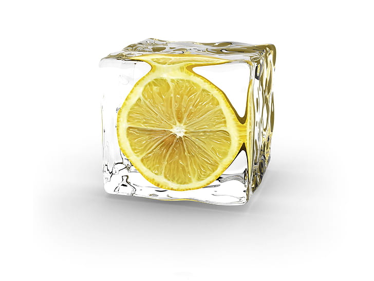 Lemon ice cube, white background, Lemon, Ice, Cube, White, Background, HD wallpaper