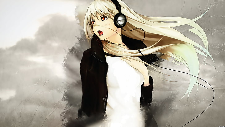 female anime character illustration, anime, anime girls, headphones, HD wallpaper