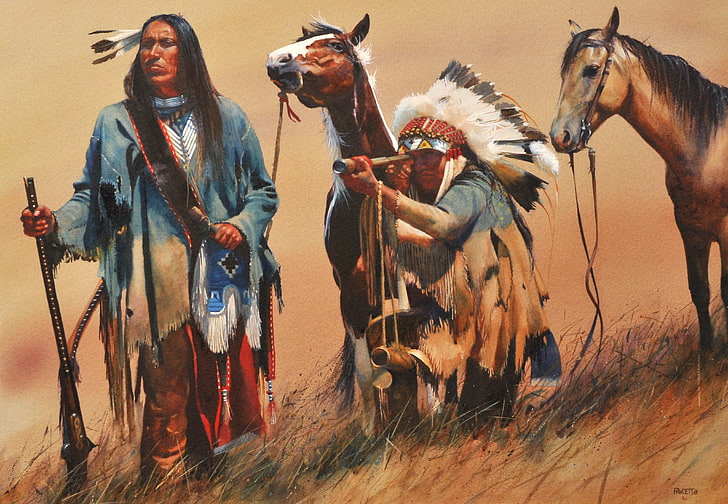 pintura nativa americana, quadro, pintura, John Fawcett, On The Ridgeline, HD papel de parede