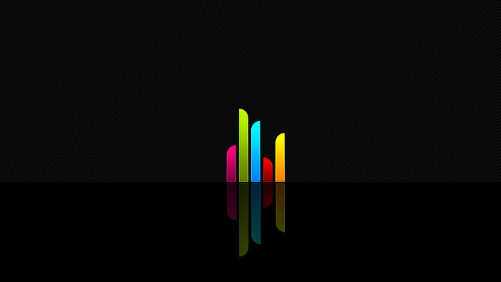 multicolored bars mirror wallpaper, simple, red, blue, green, yellow, magenta, pink, gray, stripes, waveforms, abstract, digital art, minimalism, audio spectrum, HD wallpaper